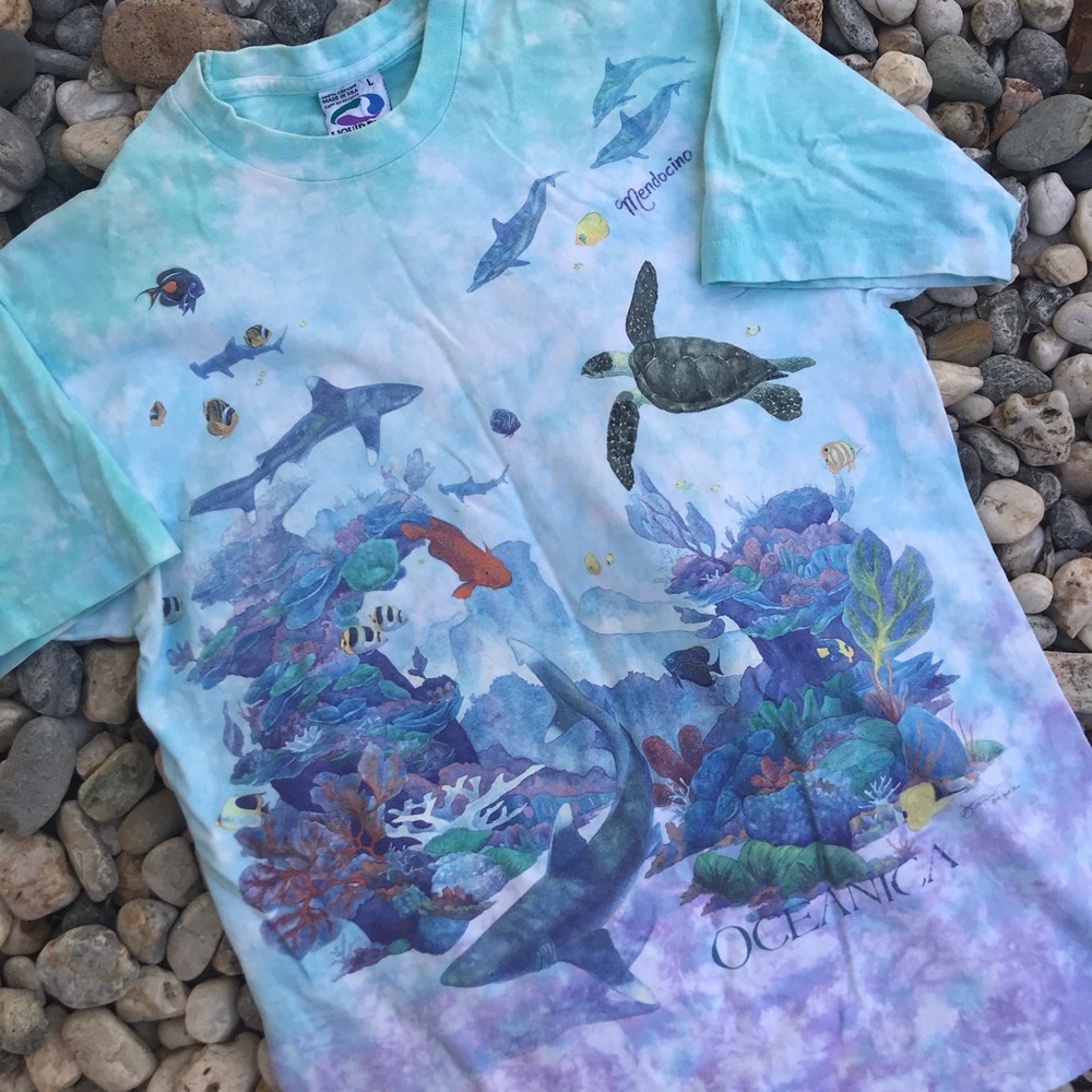 Vintage 90s Liquid Blue Tie Dye Overprint Oceanic
